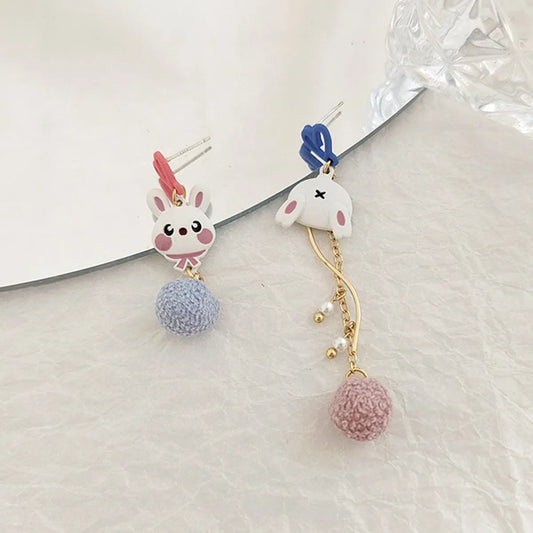 Cartoon Style Rabbit Heart Shape Alloy Enamel Stoving Varnish Ear Clips Earrings