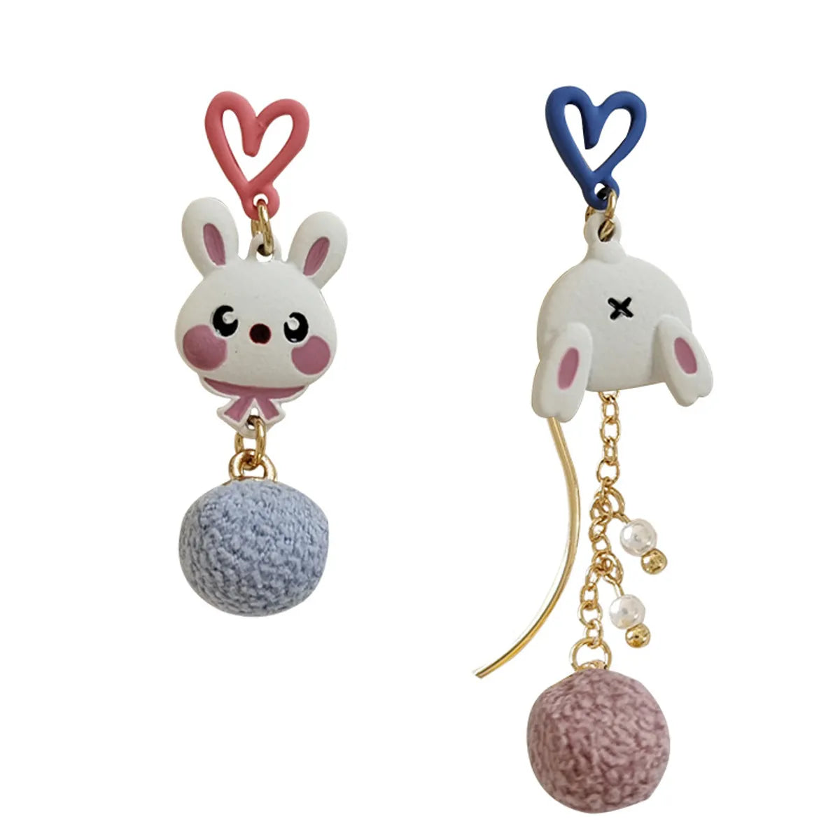 Cartoon Style Rabbit Heart Shape Alloy Enamel Stoving Varnish Ear Clips Earrings