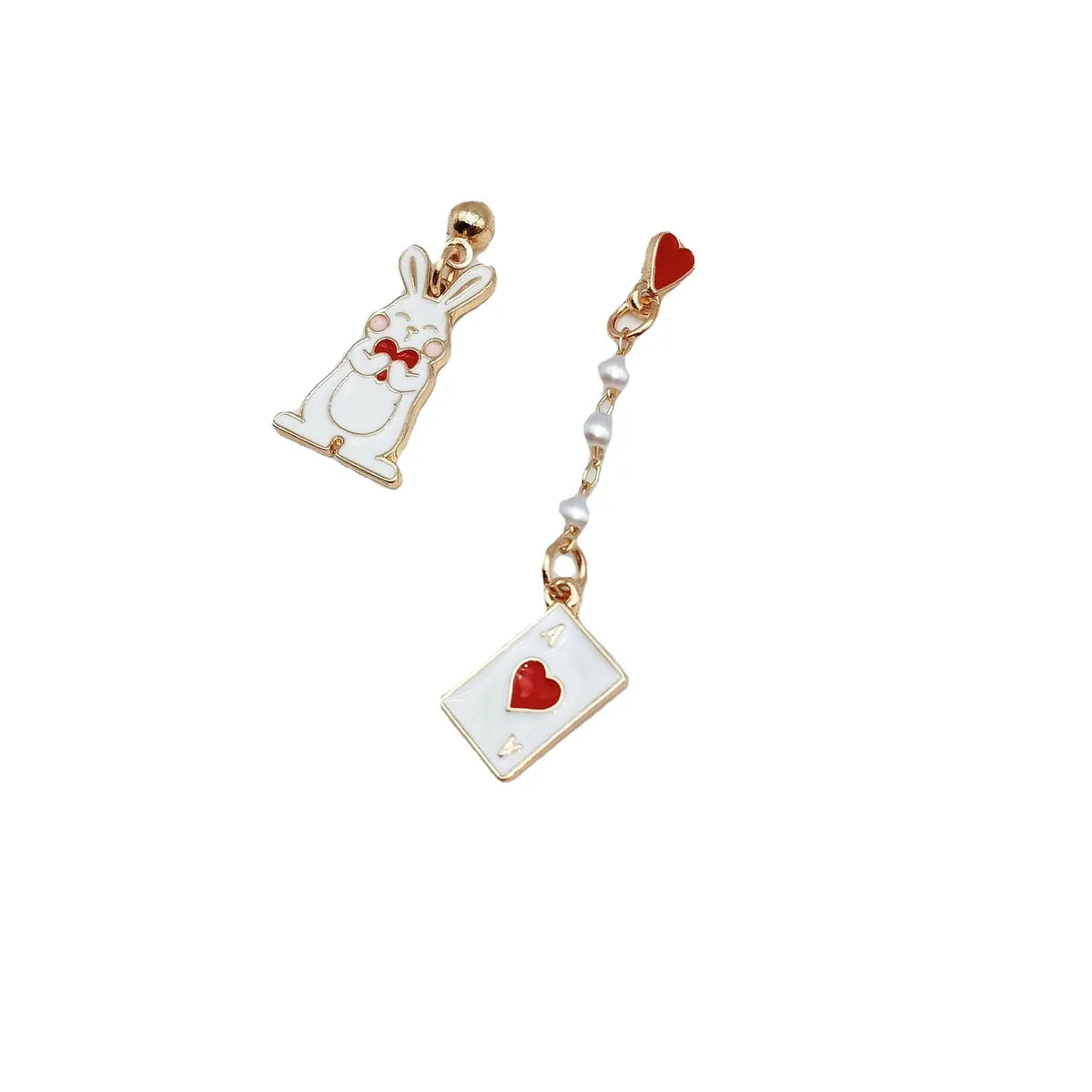 Cartoon Style Rabbit Poker Alloy Enamel Artificial Pearls Earrings