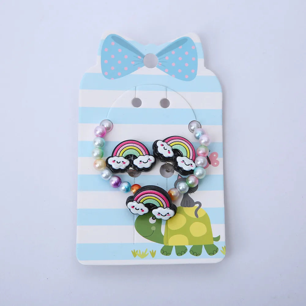 Cartoon Style Rainbow Butterfly Arylic Resin Handmade Girl'S Earrings Necklace 1 Set