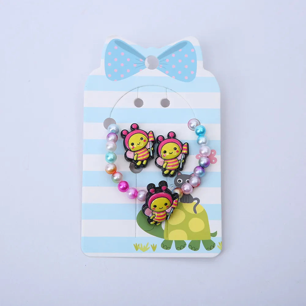 Cartoon Style Rainbow Butterfly Arylic Resin Handmade Girl'S Earrings Necklace 1 Set