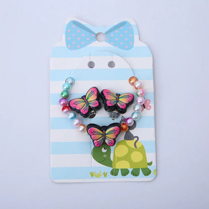 Cartoon Style Rainbow Butterfly Arylic Resin Handmade Girl'S Earrings Necklace 1 Set