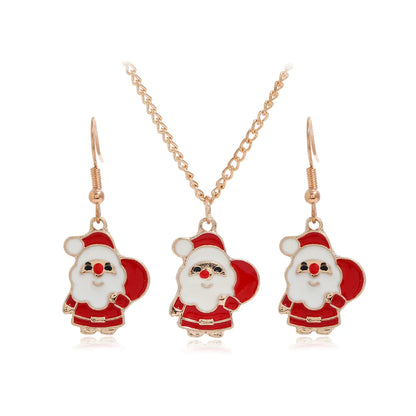 Cartoon Style Santa Claus Alloy Enamel Christmas Women'S Earrings Necklace