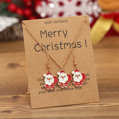 Cartoon Style Santa Claus Alloy Enamel Christmas Women'S Earrings Necklace