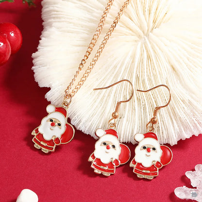 Cartoon Style Santa Claus Alloy Enamel Christmas Women'S Earrings Necklace