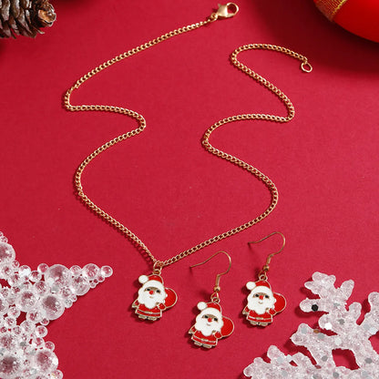 Cartoon Style Santa Claus Alloy Enamel Christmas Women'S Earrings Necklace