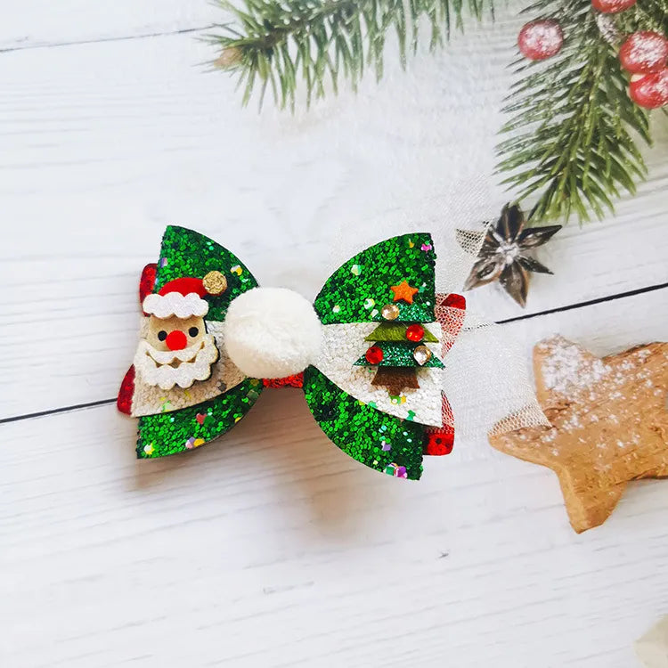 Cartoon Style Santa Claus Bow Knot Cloth Hair Clip 1 Piece