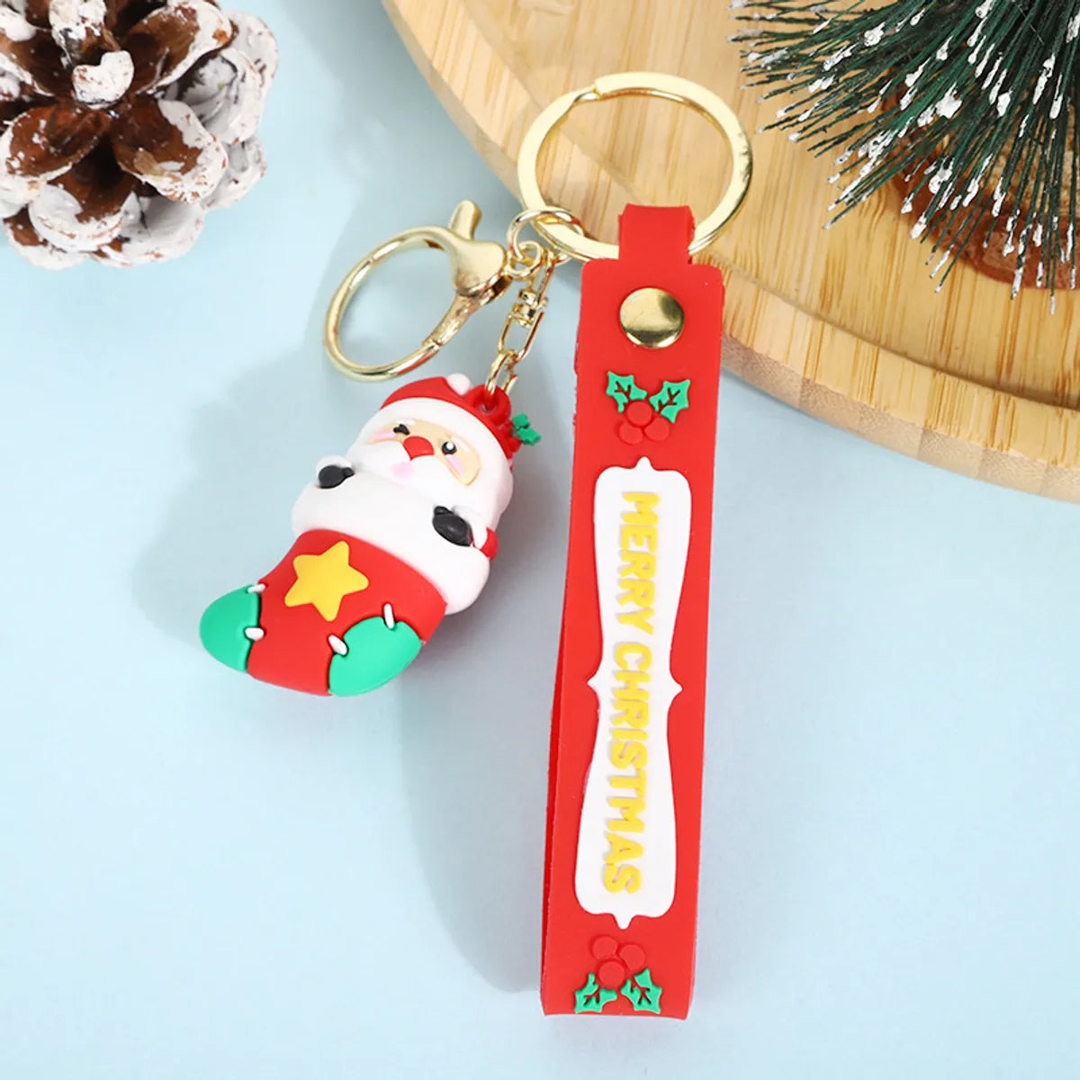 Cartoon Style Santa Claus Silica Gel Christmas Unisex Bag Pendant Keychain