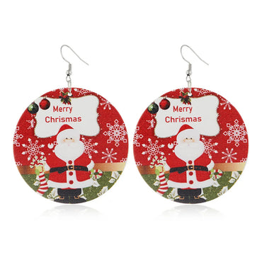 Cartoon Style Santa Claus Wood Printing Women's Drop Earrings 1 Pair