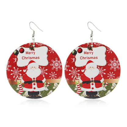 Cartoon Style Santa Claus Wood Printing Women's Drop Earrings 1 Pair