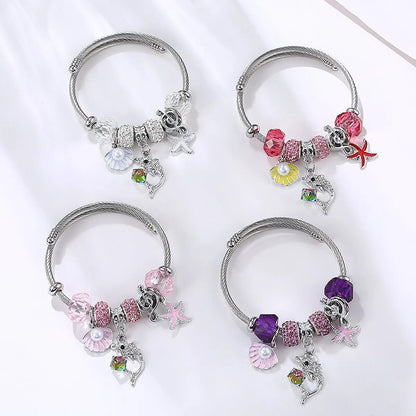 Cartoon Style Shell Stainless Steel Rhinestone Cuff Bracelets