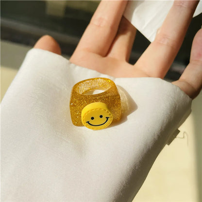 Cartoon Style Smile Face Resin Wholesale Rings