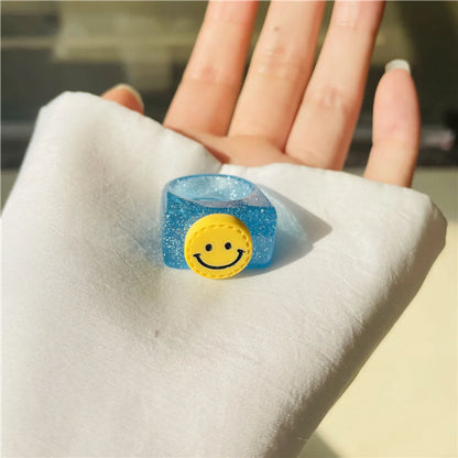 Cartoon Style Smile Face Resin Wholesale Rings