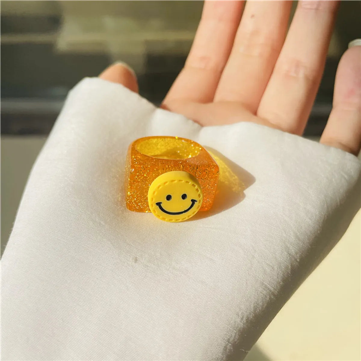 Cartoon Style Smile Face Resin Wholesale Rings