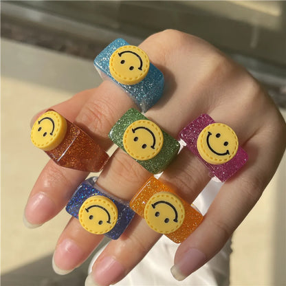 Cartoon Style Smile Face Resin Wholesale Rings