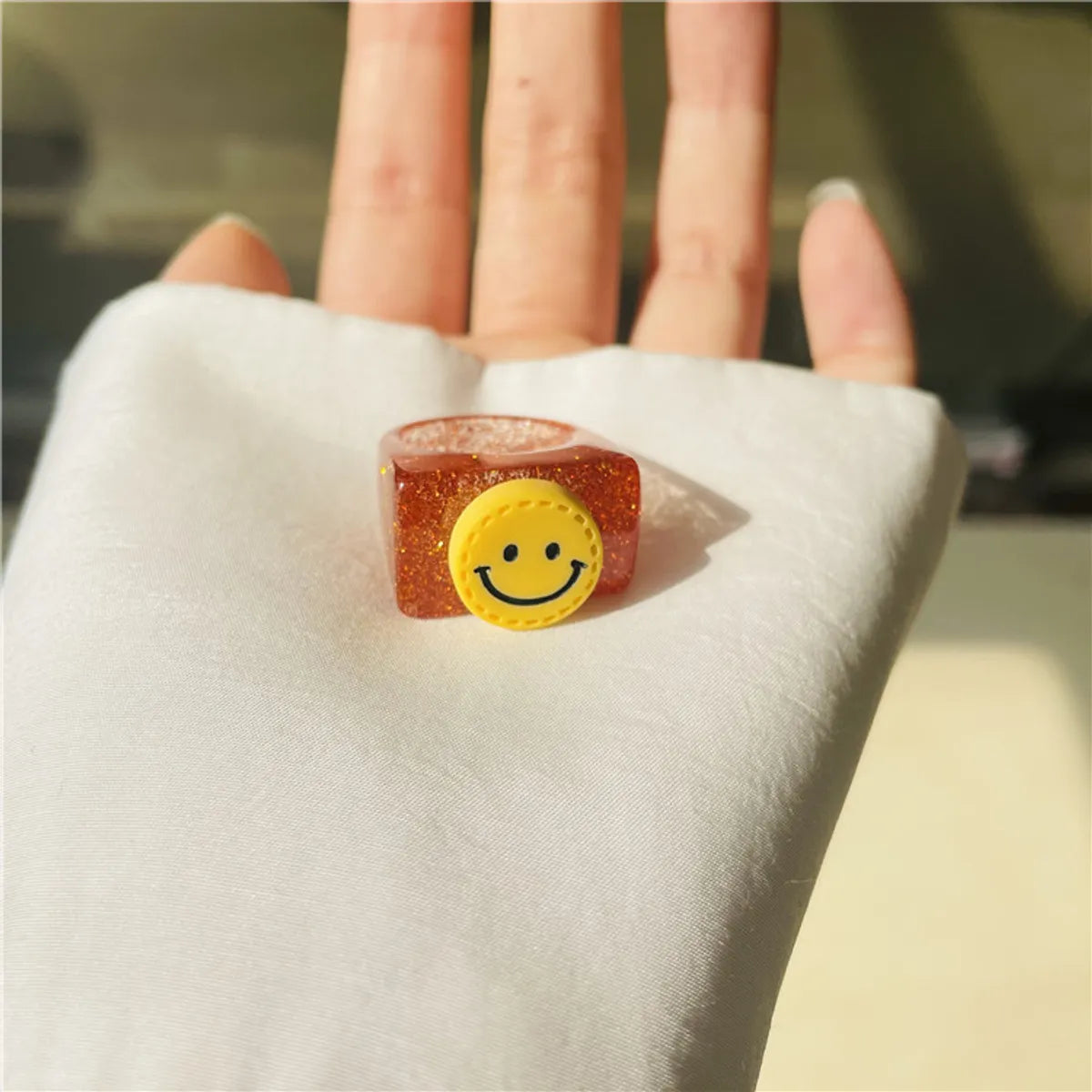 Cartoon Style Smile Face Resin Wholesale Rings