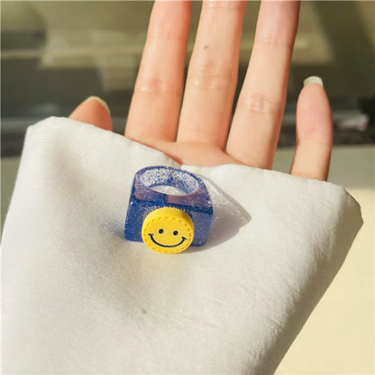 Cartoon Style Smile Face Resin Wholesale Rings