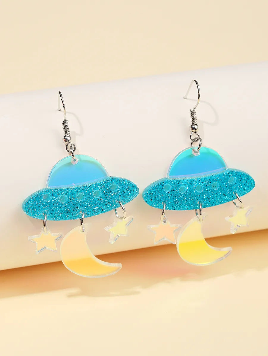 Cartoon Style Spacecraft Star Moon Arylic Sequins Laser Women's Drop Earrings