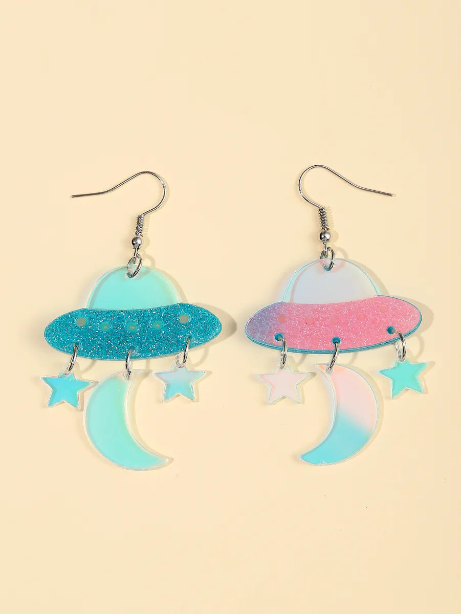 Cartoon Style Spacecraft Star Moon Arylic Sequins Laser Women's Drop Earrings