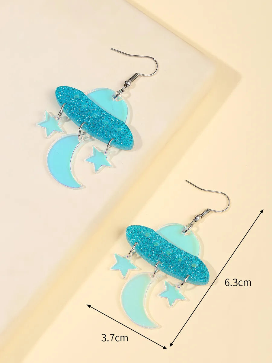 Cartoon Style Spacecraft Star Moon Arylic Sequins Laser Women's Drop Earrings