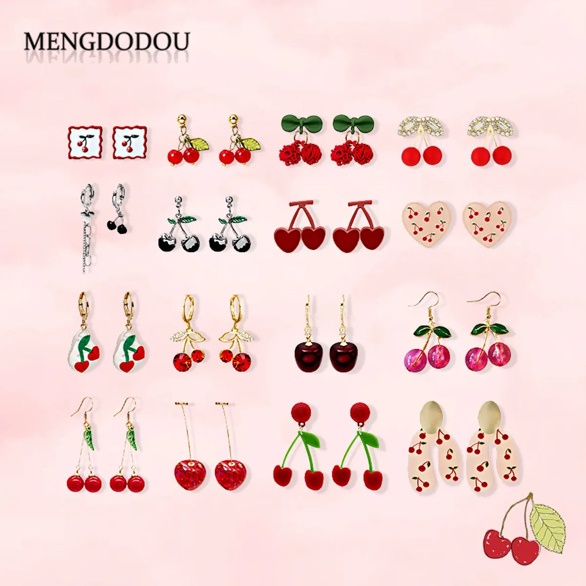 Cartoon Style Sweet Fruit Heart Shape Imitation Pearl Alloy Enamel Inlay Rhinestones Women's Earrings 1 Pair