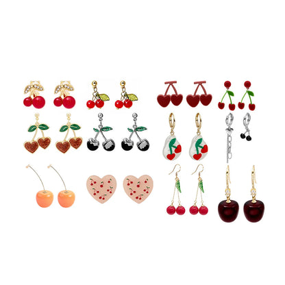 Cartoon Style Sweet Fruit Heart Shape Imitation Pearl Alloy Enamel Inlay Rhinestones Women's Earrings 1 Pair