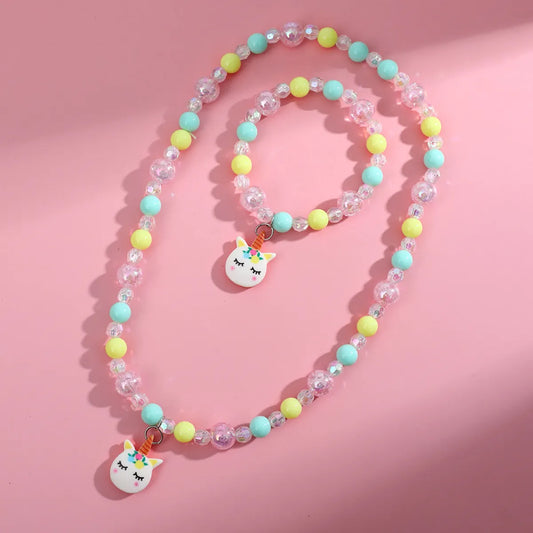 Cartoon Style Unicorn Plastic Resin Beaded Pendant Necklace Bracelets