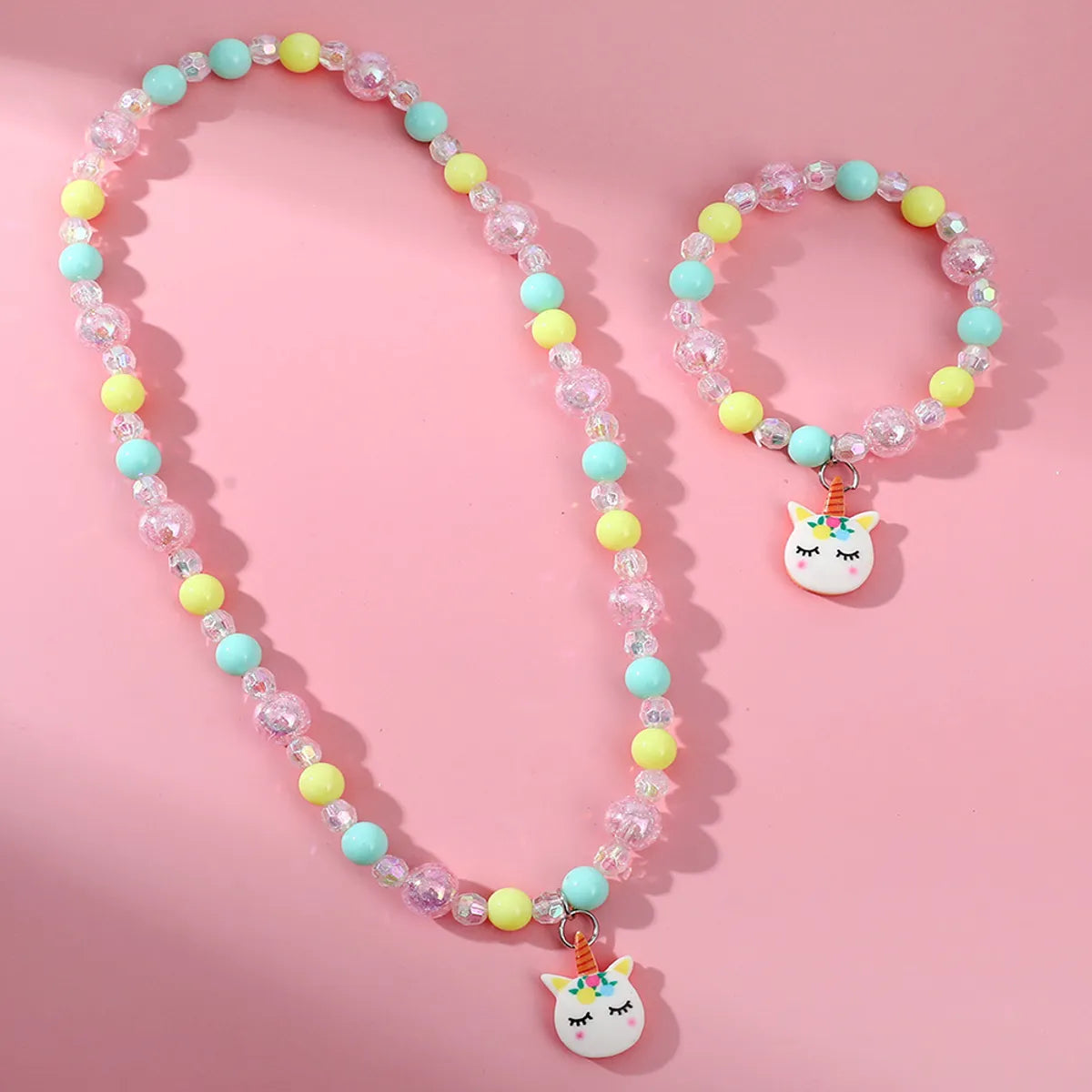 Cartoon Style Unicorn Plastic Resin Beaded Pendant Necklace Bracelets