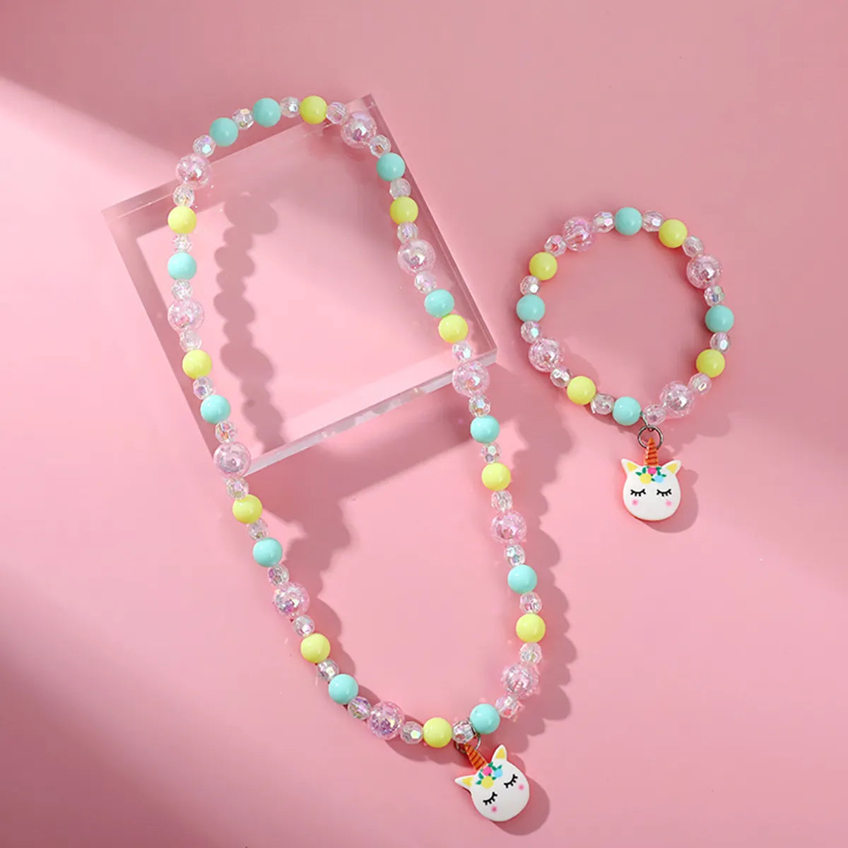 Cartoon Style Unicorn Plastic Resin Beaded Pendant Necklace Bracelets