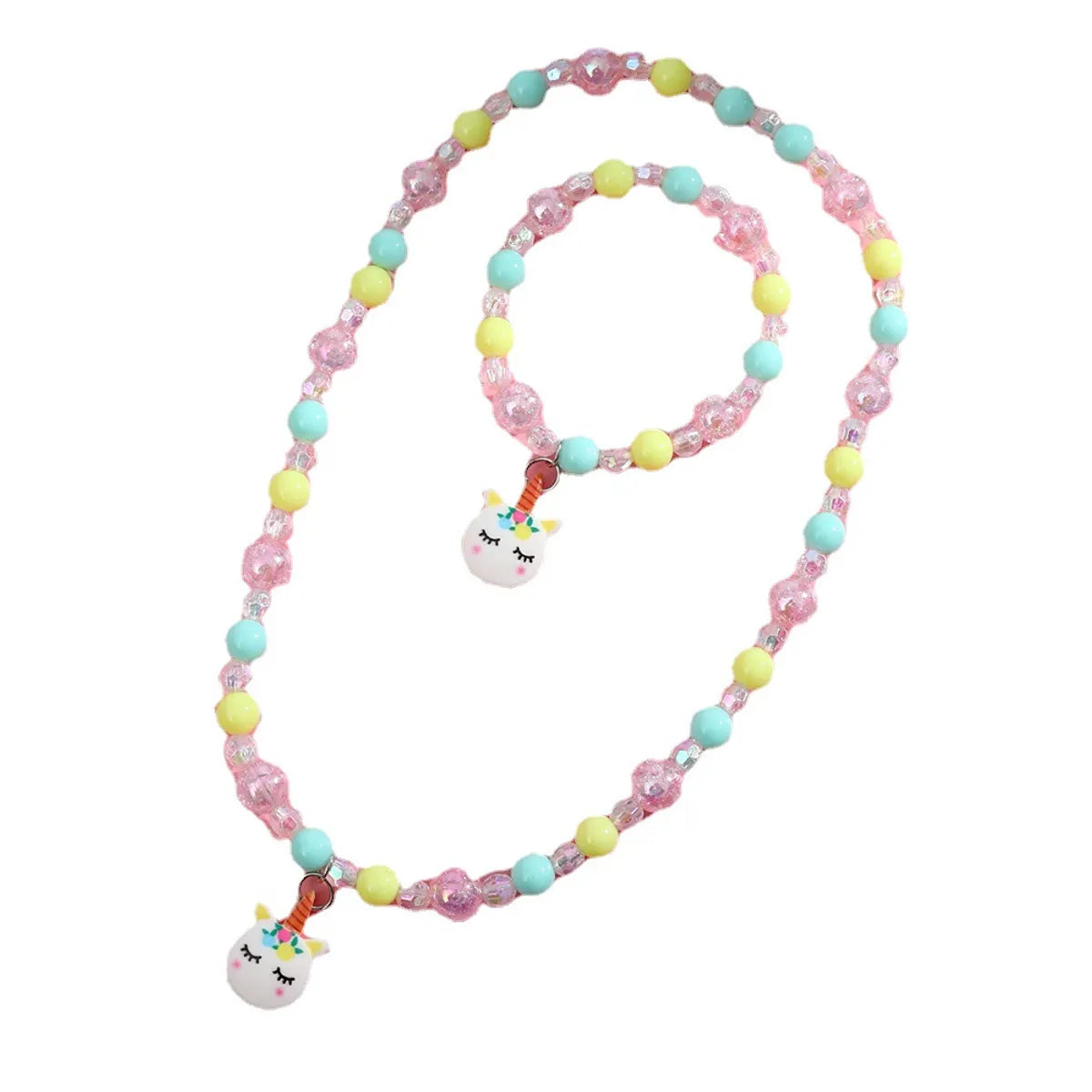 Cartoon Style Unicorn Plastic Resin Beaded Pendant Necklace Bracelets