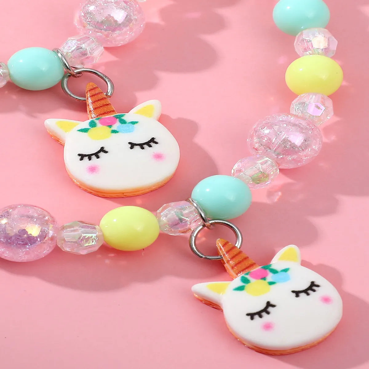 Cartoon Style Unicorn Plastic Resin Beaded Pendant Necklace Bracelets