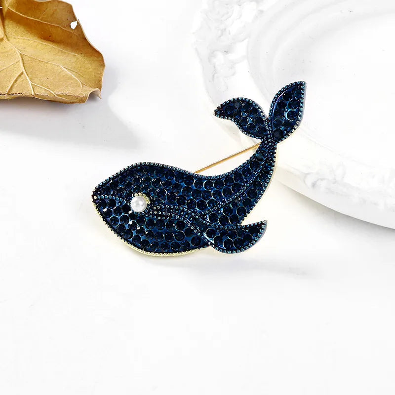 Cartoon Style Whale Alloy Enamel Plating Inlay Rhinestones Unisex Brooches