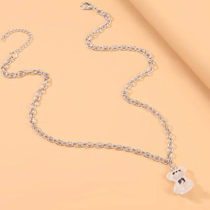 Cartoon Transparent Three-Dimensional Bear Pendant Hollow Alloy Necklace