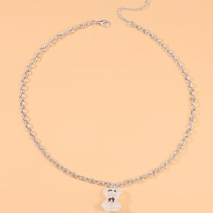 Cartoon Transparent Three-Dimensional Bear Pendant Hollow Alloy Necklace