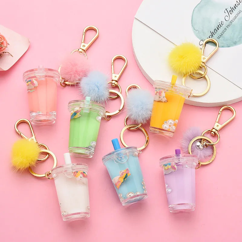 Cartoon  Milk Tea Bottle Acrylic Keychain Wholesale Nihaojewelry