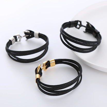 Casual Anchor Stainless Steel Plating Braid 18k Gold Plated Bracelets