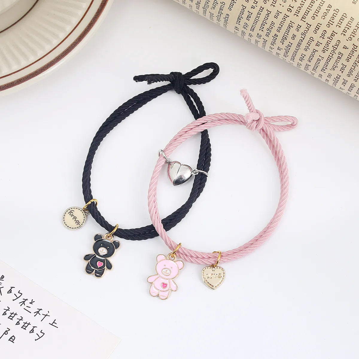 Casual Animal Bear Alloy Rope Asymmetrical Handmade Couple Wristband