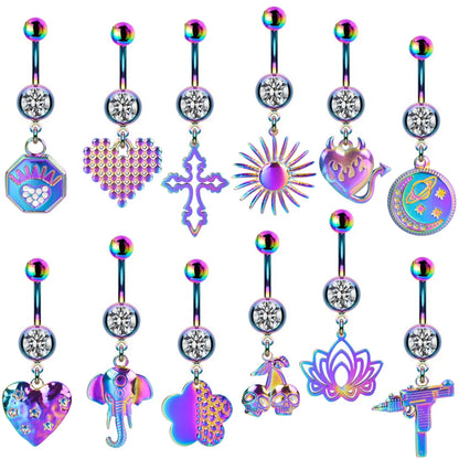 Casual Animal Sun Heart Shape Stainless Steel Copper Rhinestones Belly Ring In Bulk