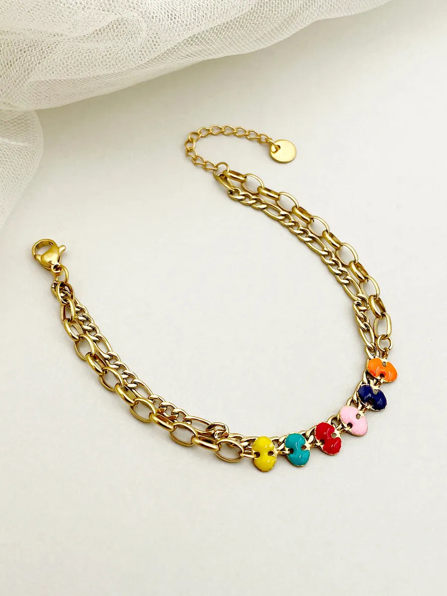 Casual Artistic Oval Butterfly Stainless Steel Polishing Enamel Plating Gold Plated Bracelets