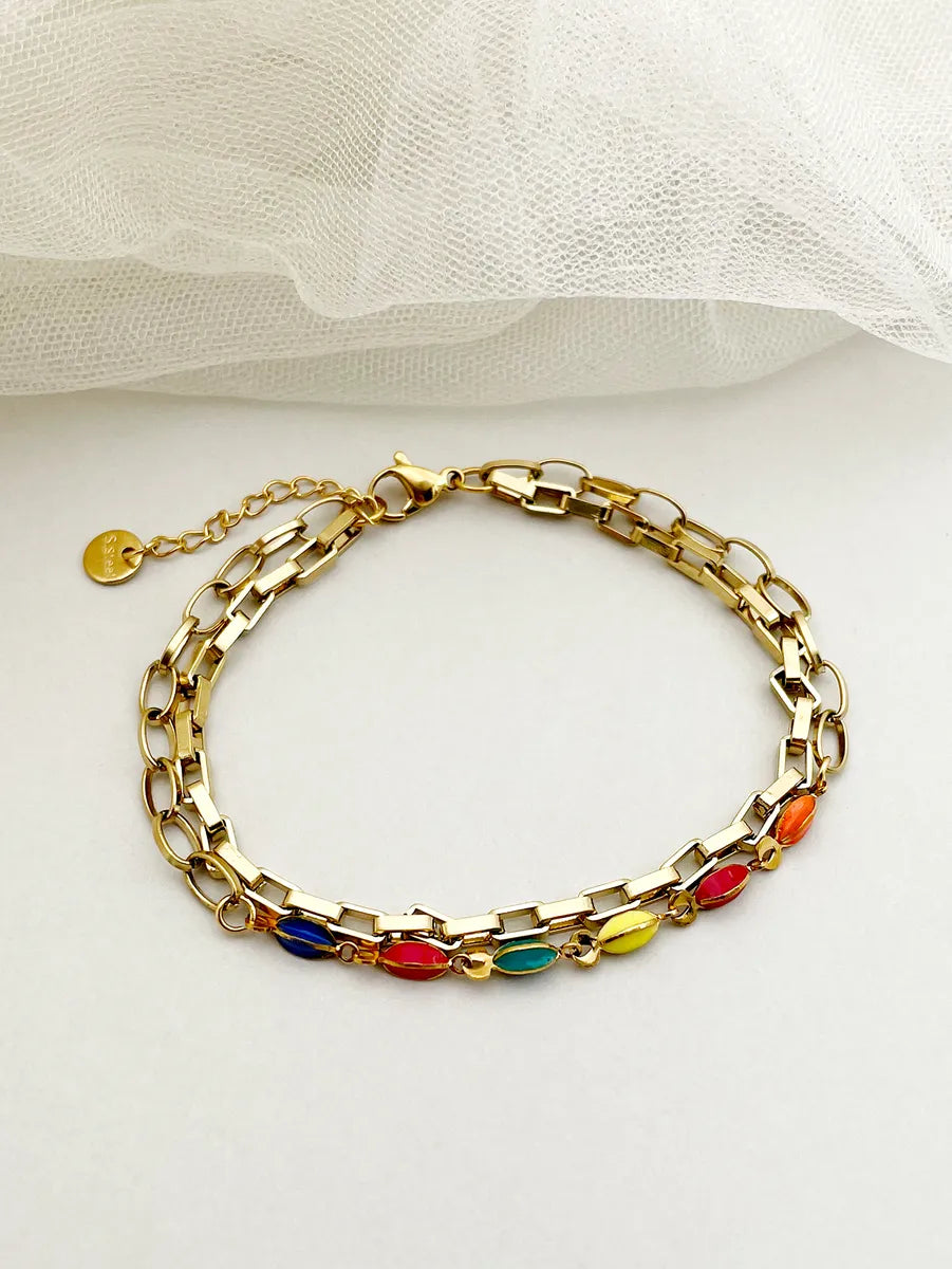 Casual Artistic Oval Butterfly Stainless Steel Polishing Enamel Plating Gold Plated Bracelets