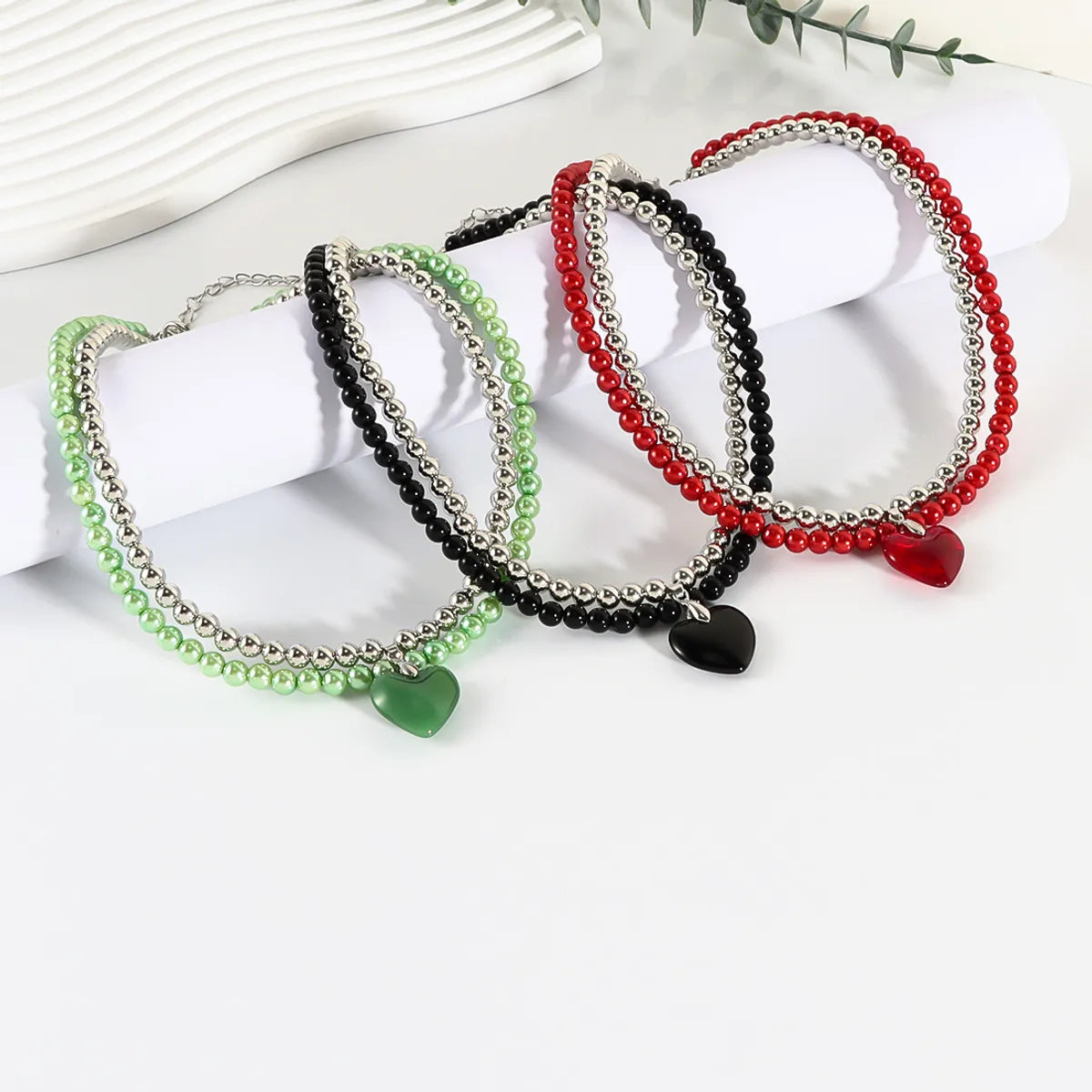 Casual Basic Heart Shape Plastic Natural Stone Wholesale Double Layer Necklaces