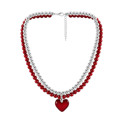 Casual Basic Heart Shape Plastic Natural Stone Wholesale Double Layer Necklaces