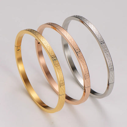 Casual Basic Korean Style Lingge 304 Stainless Steel 18K Gold Plated Rose Gold Plated Bangle In Bulk