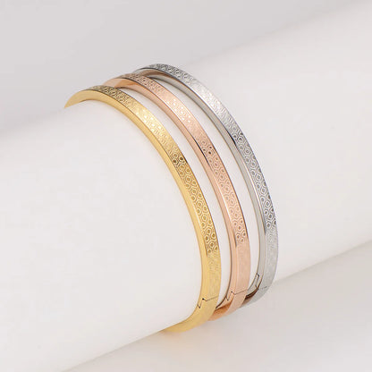 Casual Basic Korean Style Lingge 304 Stainless Steel 18K Gold Plated Rose Gold Plated Bangle In Bulk