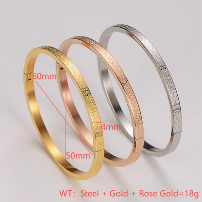 Casual Basic Korean Style Lingge 304 Stainless Steel 18K Gold Plated Rose Gold Plated Bangle In Bulk