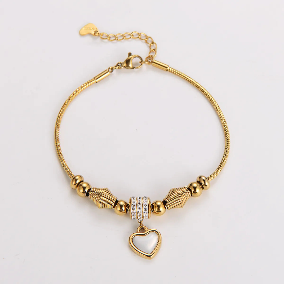 Casual Basic Simple Style Heart Shape 304 Stainless Steel 18K Gold Plated Rhinestones Bracelets In Bulk