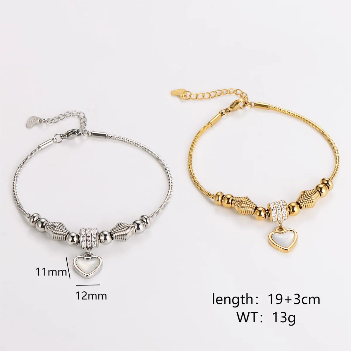 Casual Basic Simple Style Heart Shape 304 Stainless Steel 18K Gold Plated Rhinestones Bracelets In Bulk