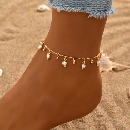 Casual Beach Pearl Plastic Copper Plating 18k Gold Plated White Gold Plated Women'S Anklet