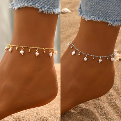 Casual Beach Pearl Plastic Copper Plating 18k Gold Plated White Gold Plated Women'S Anklet