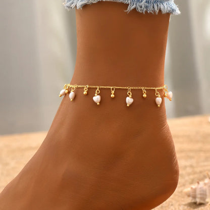 Casual Beach Pearl Plastic Copper Plating 18k Gold Plated White Gold Plated Women'S Anklet